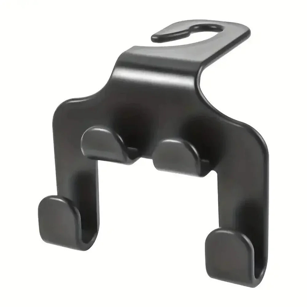 Black universal car seat mobile phone holder with storage hook.