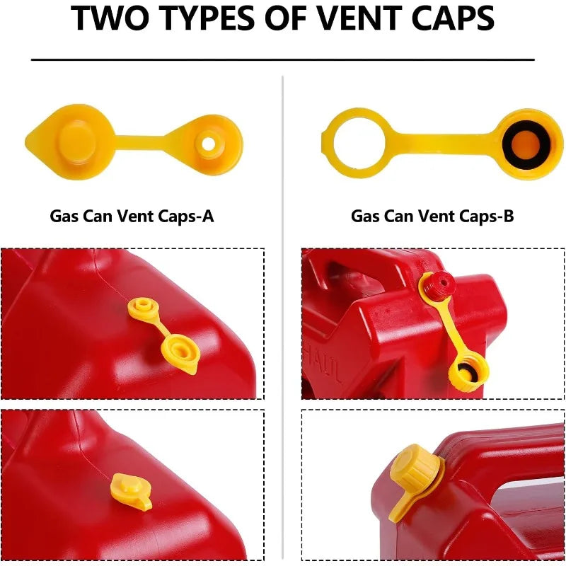 Two types of vent caps for gas cans, labeled Gas Can Vent Caps-A and Gas Can Vent Caps-B.