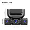 A black 4-camera 360° car DVR dash cam with WiFi monitoring showing the front view and multiple camera lenses.
