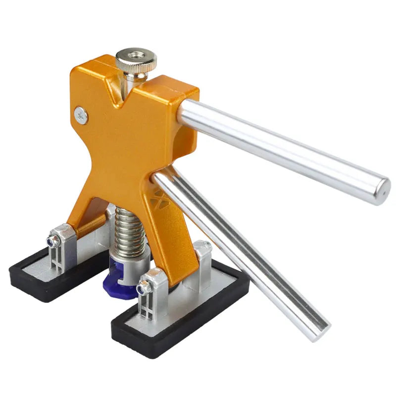 A professional car dent repair puller kit featuring a gold-colored metal frame and silver rods.