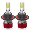 A pair of H13 LED headlight bulbs with silver and black components shown on a white background.