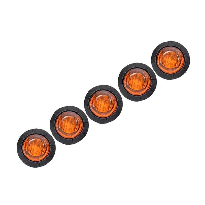 A row of six round amber LED side marker lights arranged in a line.