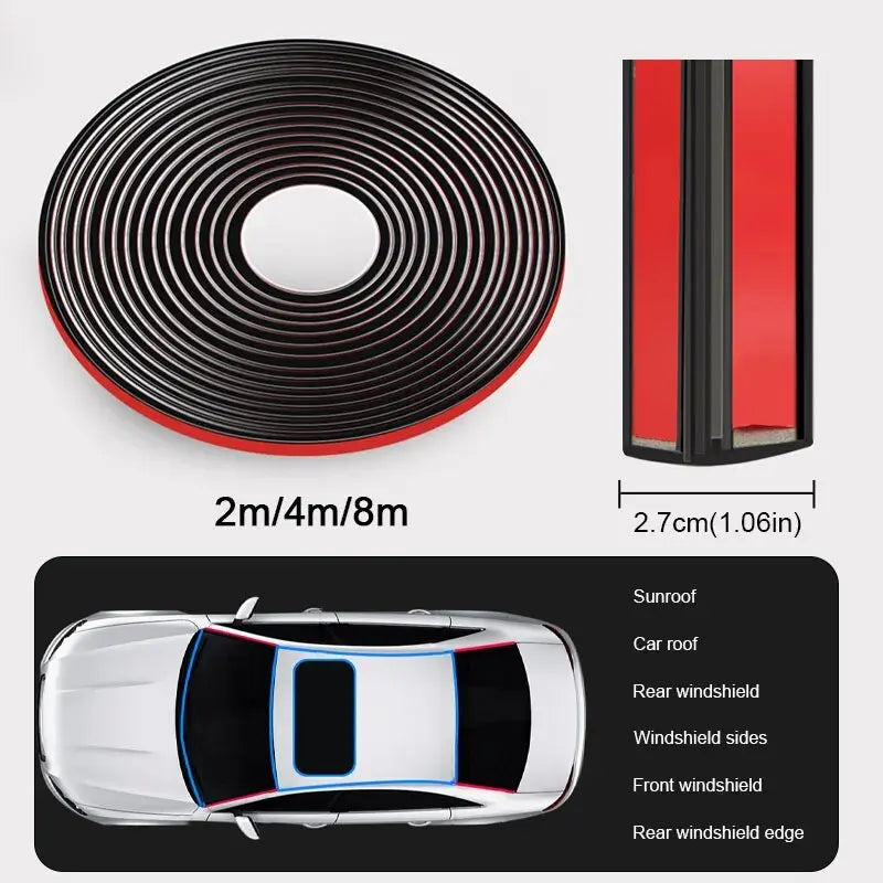 Roll of black rubber body seal strips for car windshield and roof installation