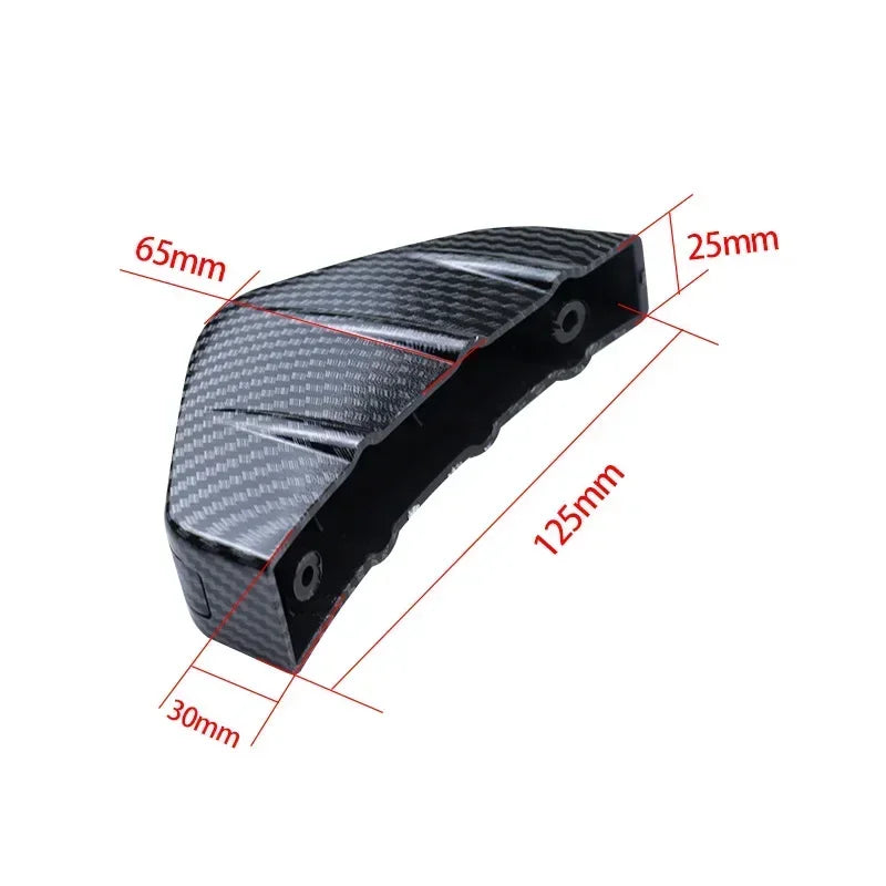 Black ABS plastic universal rear bumper spoiler lip kit with dimensions marked.