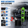 A green portable car circuit tester is shown with various automotive components and tools for testing electrical systems.