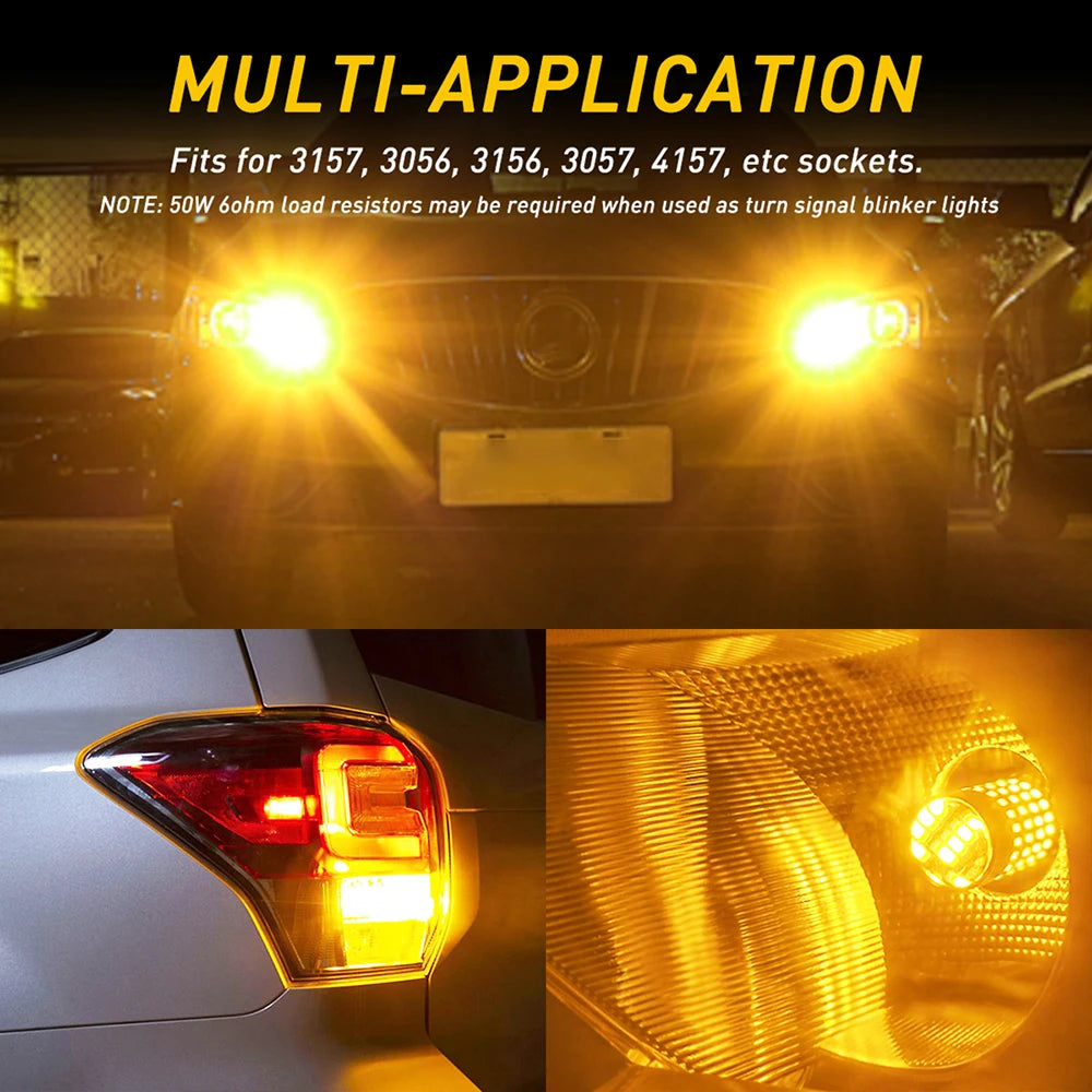 Close-up view of a vehicle's multi-application LED brake lights and turn signal blinker.
