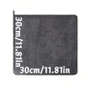 A dark gray microfiber car drying towel with measurements marked 30cm or 11.81in.