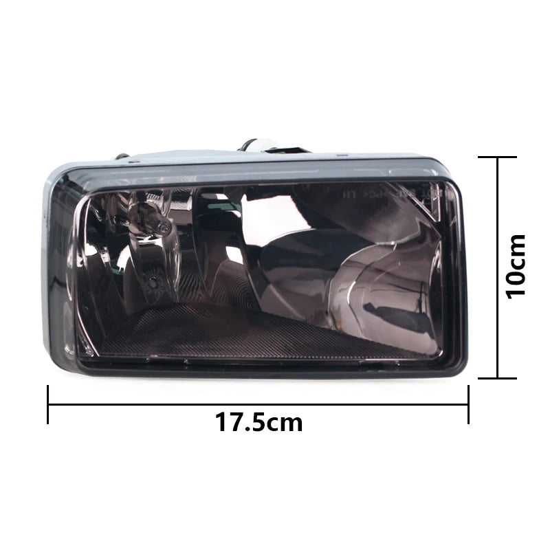 Aftermarket bumper fog light assembly for Chevy Silverado and Tahoe, shown with dimensions.