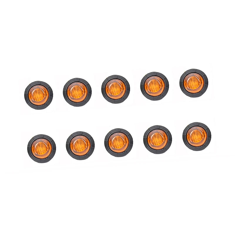 A set of eight round amber LED side marker lights for trucks, trailers, and RVs.