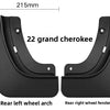 Black mud flaps for a Jeep Grand Cherokee, showing the rear left wheel arch and rear right wheel fender.