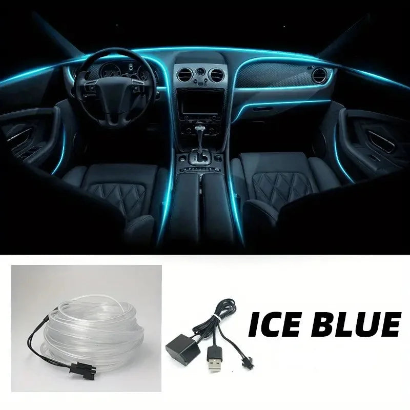A roll of flexible blue LED wire used for car interior decoration.