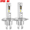 Two LED car headlight conversion kits with H4 bulbs and silver bases