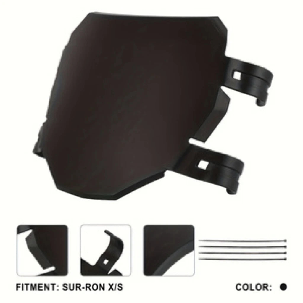 Black universal wind deflector cover for off-road motorcycles shown from the side.