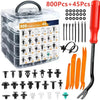 Caja de plástico transparente con 800 clips para retenedores y 45 sujetadores de diversos tamaños de remaches de plástico y m