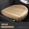 Beige front seat cover for a car seat, showing the leather texture and stitching.