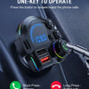 A close-up of a black multi-function car charger with a display and buttons, showing instructions for answering or rejecting 