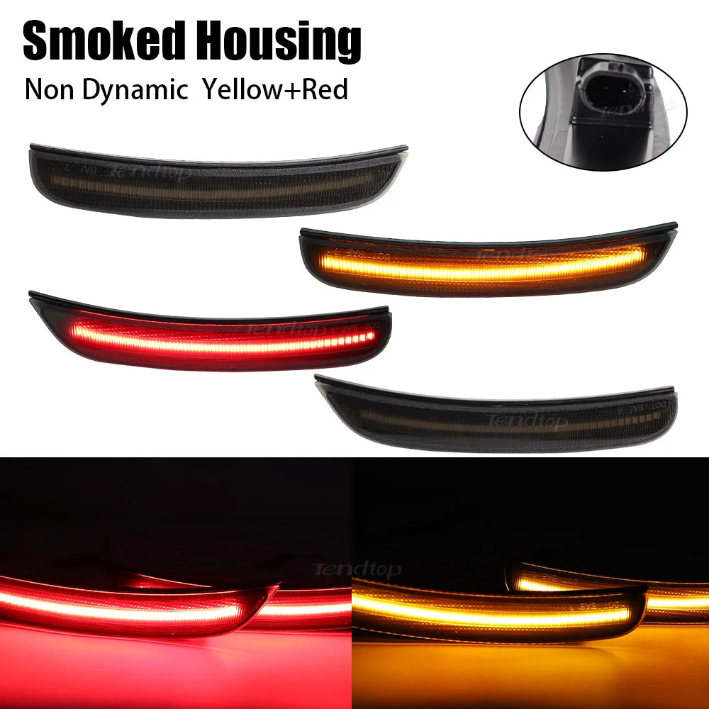 A set of smoked housing non dynamic yellow+red LED side marker lights for a Dodge Charger.