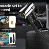 A portable jump starter and tire inflator with a nozzle set for various needs like tires, balls, and toys.