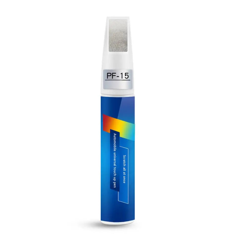 A bottle of PF-15 automotive touch-up paint pen with a brush and pen tips.