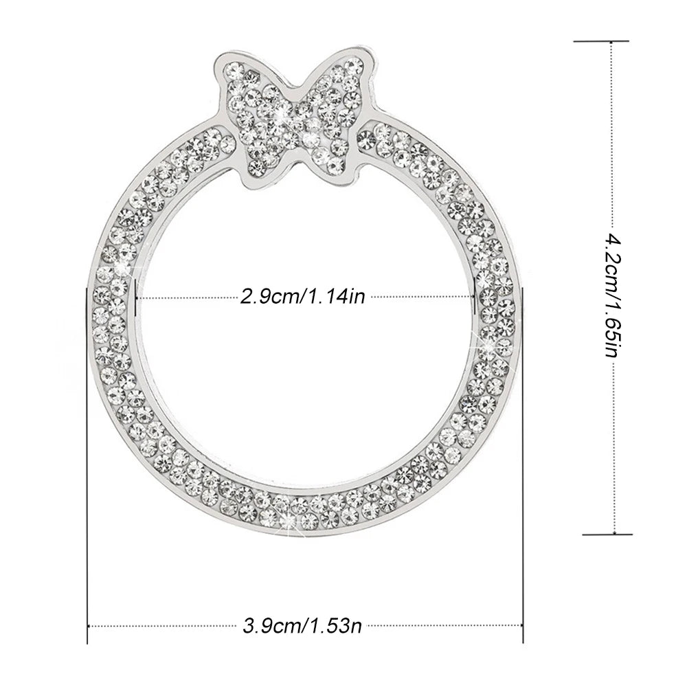 Tapa de perilla de ignición con mariposas de strass plateadas y diseño circular