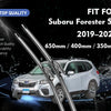 A set of three wiper blades for a white Subaru Forester SK vehicle.