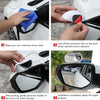 Step-by-step guide showing how to install and adjust a 360° adjustable car blind spot mirror.