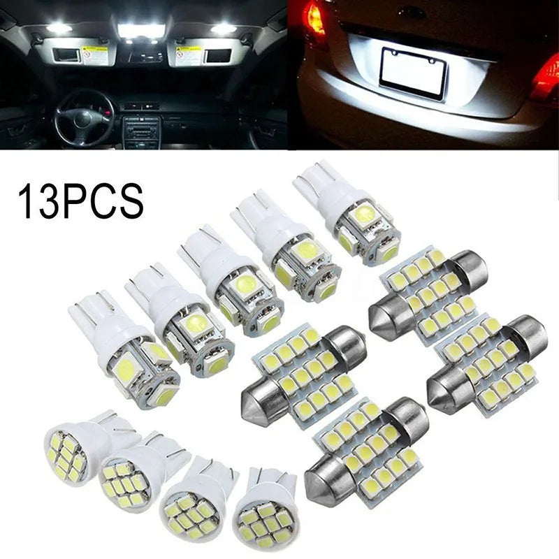 A set of 13 high-intensity LED car interior bulbs for automotive lighting.