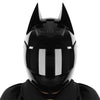 Black full face motorcycle helmet with prominent horns