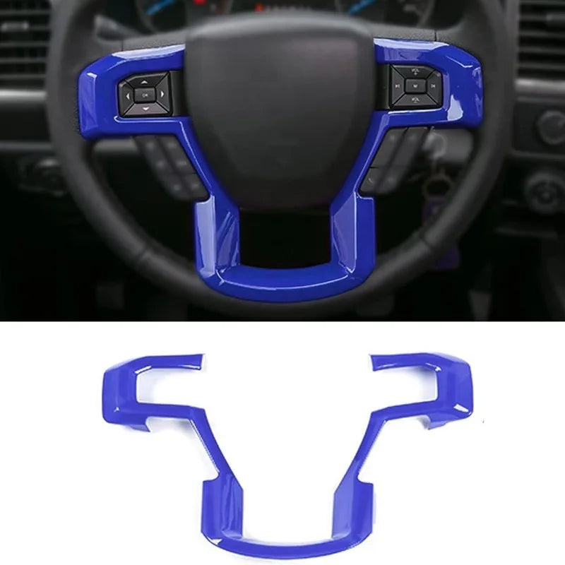 Blue ABS steering wheel cover trim piece for Ford trucks and SUVs