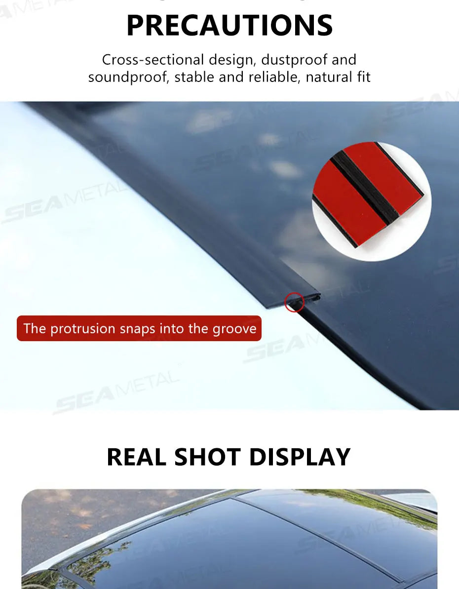 Close-up of a black car weather strip protrusion snapping into a groove for sealing the windshield.