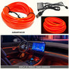 A roll of orange flexible LED wiring strip used for car interior ambient lighting, shown alongside a display of usage scenari
