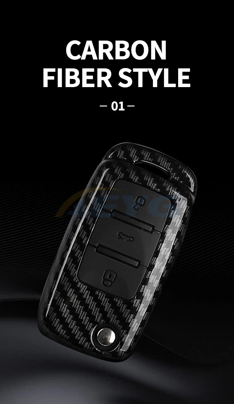 Carbon Fiber Car Key Case Cover for VW, Skoda, and Audi Models