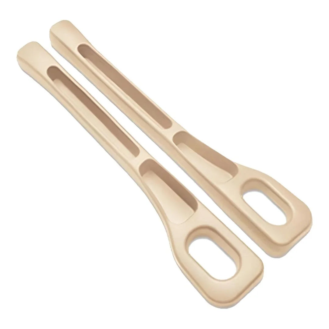 Deux bandes de rangement à joint pour siège auto beige, vues en diagonale.