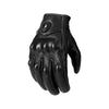 Black leather motorcycle and cycling gloves shown from the palm side