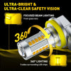 Close-up of an ultra-bright LED fog light assembly showing 360 degree lighting and focused beam technology.