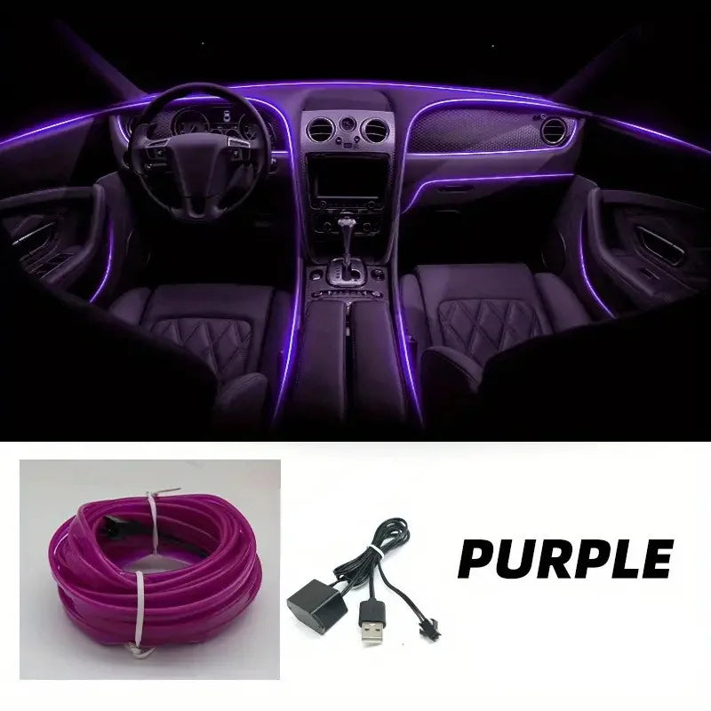 Purple flexible LED wire with connectors used for car interior decoration