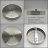 A modern stainless steel pendant lamp shown in two views, detailing its diameter, height, and thickness.