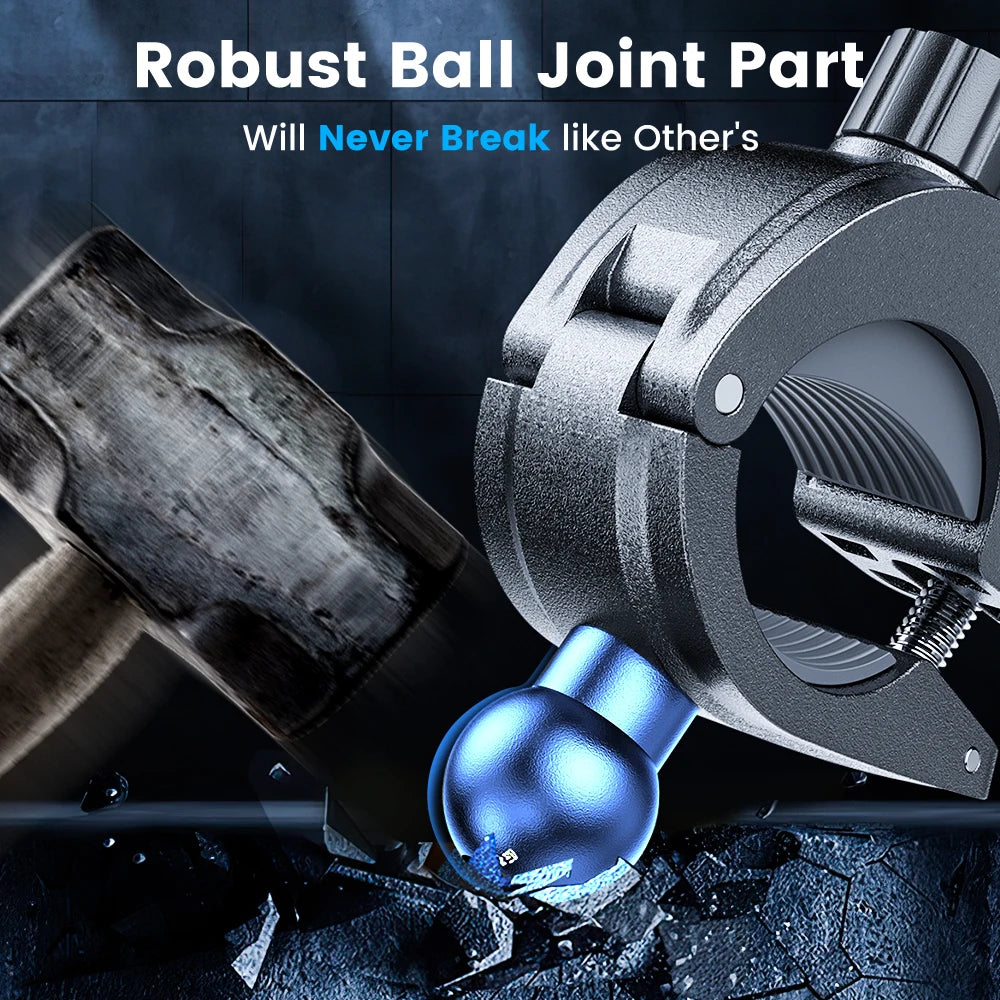 A close-up of a robust ball joint part for a universal 360 degree bike phone mount