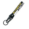 Schwarzer Leder-Lanyard mit weißer Schrift, die AUTHENTIC SHITBOX liest