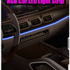 RGB Car LED Light Strip installed in a car interior showing the dashboard and steering wheel.