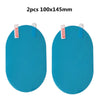 Two pieces of 100x145mm blue anti-fog and rainproof car mirror protection film.