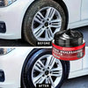 Before and after comparison of tire polishing using Ksmunnr's tire polishing paste on a car wheel.