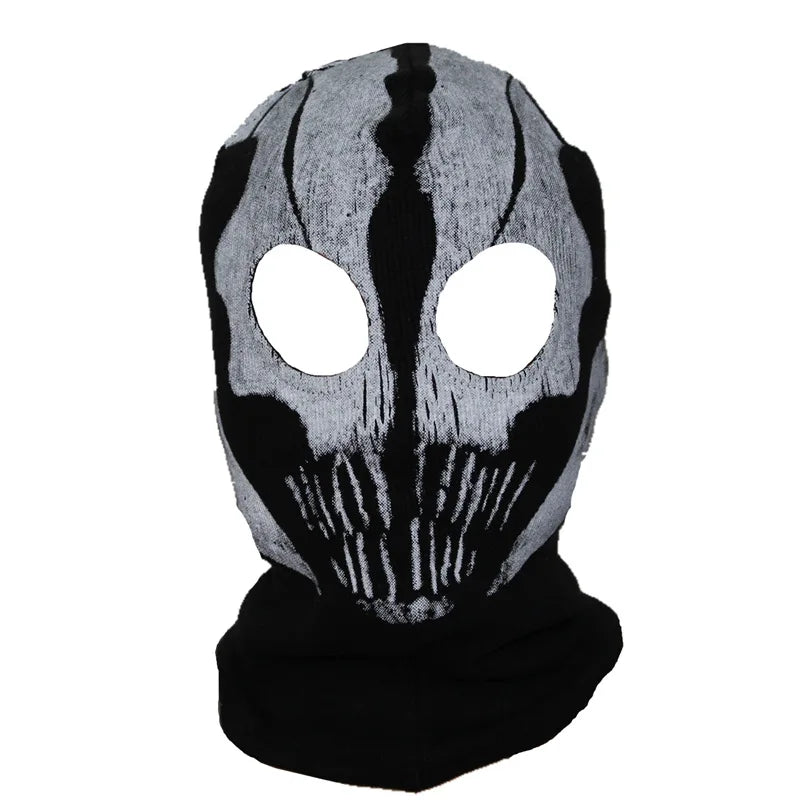 Mascarilla balaclava completa negra y gris con patrón texturizado.