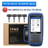 A blue TP150 diagnostic tool and four TS100PRO metal sensors are shown next to its packaging box.