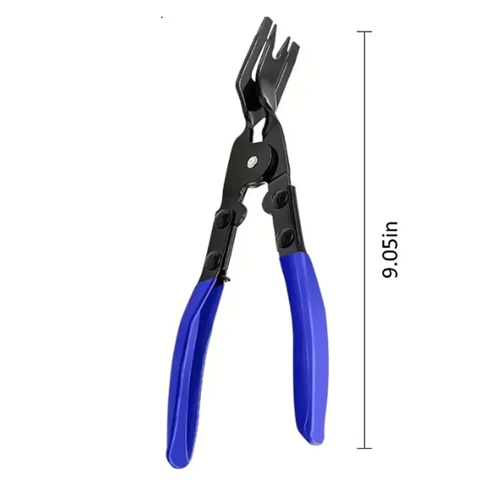 A pair of blue precision plastic trim and rivet removal pliers with black handles.