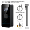 Black cordless tire inflator with USB/DC power bank function and various connectors