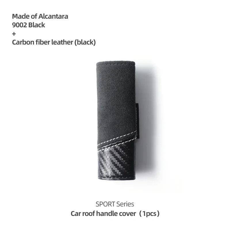 Black Alcantara and carbon fiber leather sport series car roof handle cover