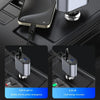 A close-up of a retractable car charger with dual USB ports showing power delivery and recovery features.