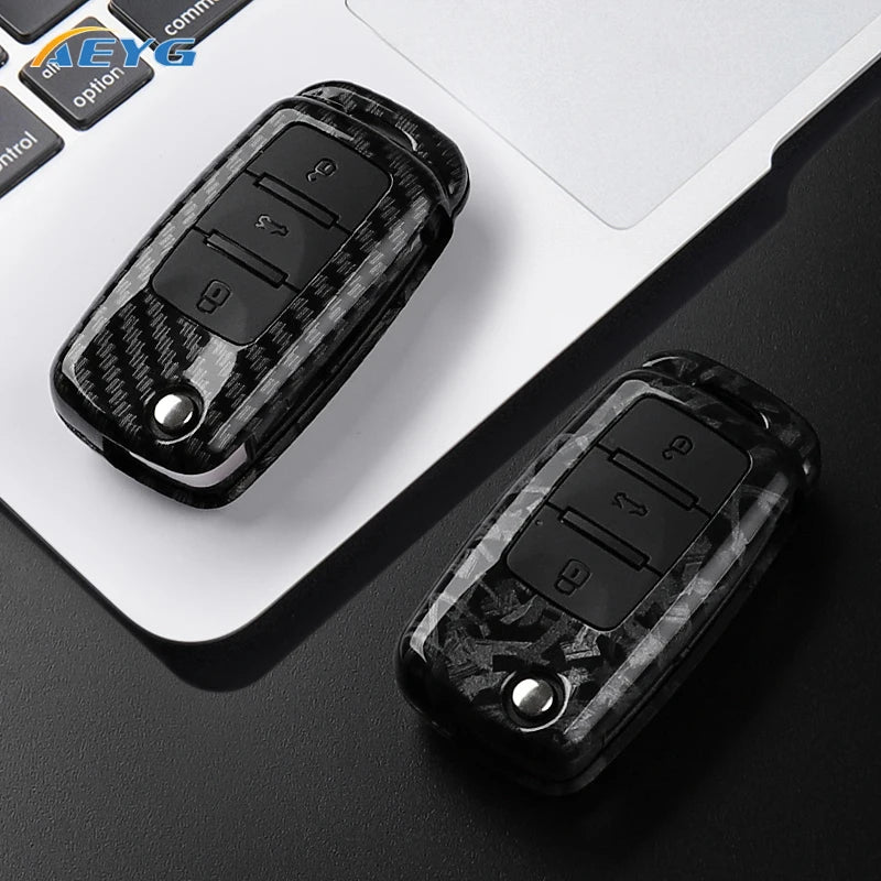 Carbon Fiber Car Key Case Cover for VW, Skoda, and Audi Models