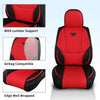 Fundas para asiento de coche rojas y negras con soporte lumbar, compatibilidad con airbag y bordes bien acolchados.